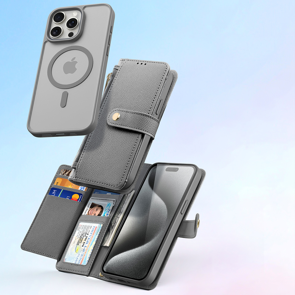 iTok webáruház - Dux Ducis Dux Ducis Lawa bőr tok iPhone 15 Pro Max készülékhez (szürke) 4 Dux Ducis Lawa Leather Case for iPhone 15 Pro Max (szürke)