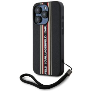 Karl Lagerfeld Saffiano Athleisure Stripes Cord tok iPhone 15 Pro Max készülékhez (piros)