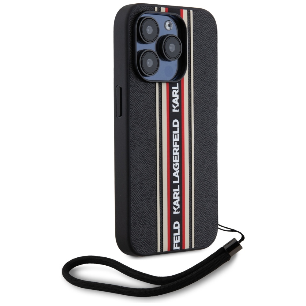 iTok webáruház - Karl Lagerfeld Karl Lagerfeld Saffiano Athleisure Stripes Cord tok iPhone 15 Pro Max készülékhez (piros) 3 Karl Lagerfeld Saffiano Athleisure Stripes Cord iPhone 15 Pro Max Case (piros)