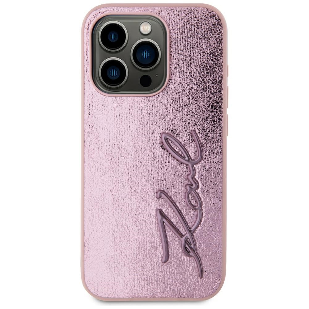 iTok webáruház - Karl Lagerfeld Karl Lagerfeld Wrinkled Metal Signature tok iPhone 15 Pro Max készülékhez (rózsaszín) 3 Karl Lagerfeld Wrinkled Metal Signature iPhone 15 Pro Max Case (rózsaszín)