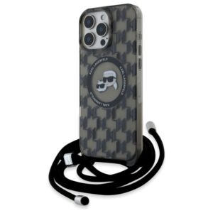 Karl Lagerfeld IML Crossbody Monogram Karl & Choupette Head MagSafe tok iPhone 16 Pro Max készülékhez (fekete)