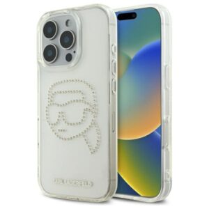 Karl Lagerfeld KLHCP16XHKHDCELT iPhone 16 Pro Max 6,9″ átlátszó kemény tok – IML Rhinestones Karl Head