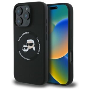 Karl Lagerfeld KLHMP16XSKCHTCK tok iPhone 16 Pro Max 6,9″ készülékhez – Silicone Karl&Choupette Heads MagSafe, fekete