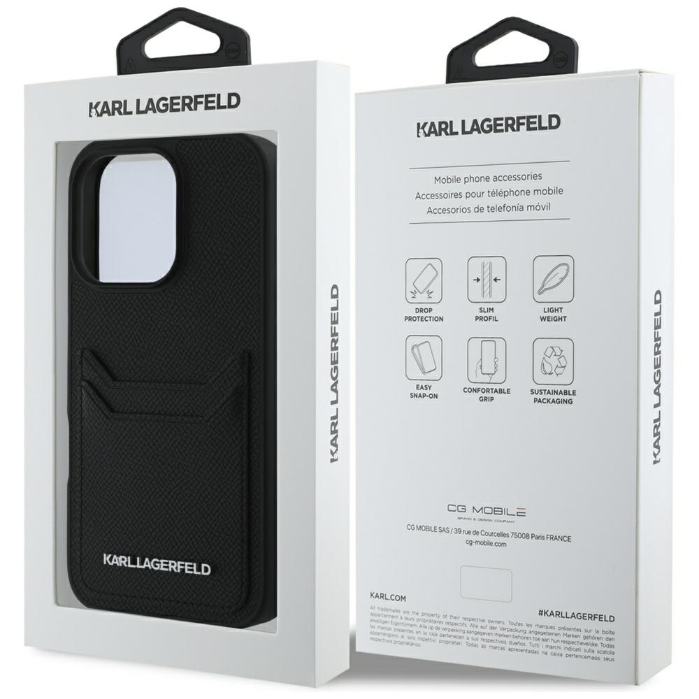 iTok webáruház - Karl Lagerfeld Karl Lagerfeld HC Grained PU Cardslot Metal Elong tok iPhone 16 Pro Max készülékhez (fekete) 8 Karl Lagerfeld HC Grained PU Cardslot Metal Elong Case for iPhone 16 Pro Max (fekete)