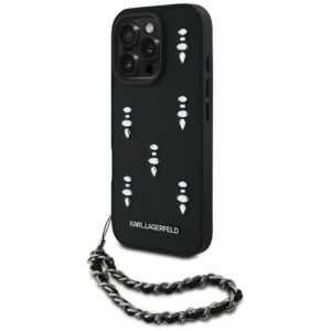 Karl Lagerfeld Saffiano Crystals w/Chain tok iPhone 16 Pro Max készülékhez (fekete)