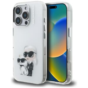 Karl Lagerfeld IML Aquarelle Karl & Choupette & Logo tok iPhone 16 Pro Max készülékhez (fehér)