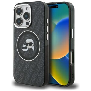 Karl Lagerfeld IML Glitter Karl & Choupette Heads Logo MagSafe tok iPhone 16 Pro Max (fekete)