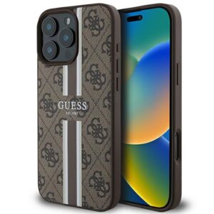 Guess 4G Printed Stripes MagSafe tok iPhone 16 Pro Max készülékhez (barna)
