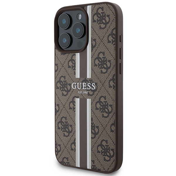 iTok webáruház - Guess Guess 4G Printed Stripes MagSafe tok iPhone 16 Pro Max készülékhez (barna) 2 Guess 4G Printed Stripes MagSafe Case for iPhone 16 Pro Max (barna)