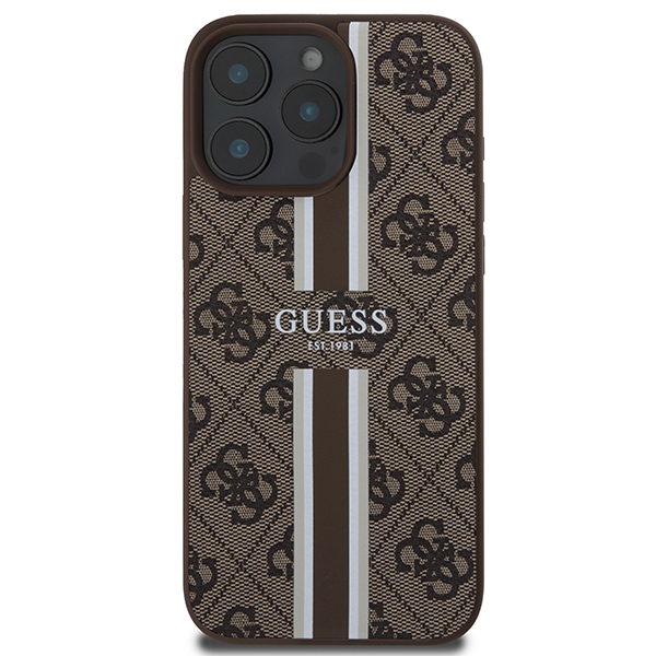 iTok webáruház - Guess Guess 4G Printed Stripes MagSafe tok iPhone 16 Pro Max készülékhez (barna) 3 Guess 4G Printed Stripes MagSafe Case for iPhone 16 Pro Max (barna)