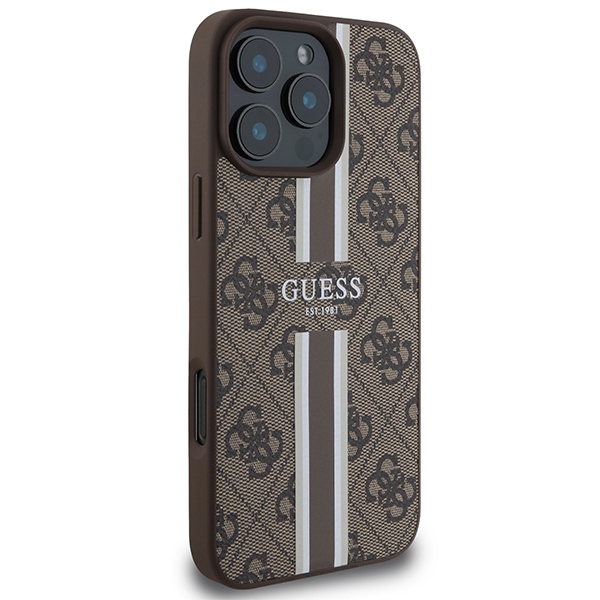iTok webáruház - Guess Guess 4G Printed Stripes MagSafe tok iPhone 16 Pro Max készülékhez (barna) 4 Guess 4G Printed Stripes MagSafe Case for iPhone 16 Pro Max (barna)
