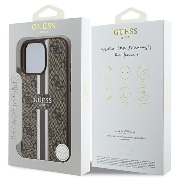 iTok webáruház - Guess Guess 4G Printed Stripes MagSafe tok iPhone 16 Pro Max készülékhez (barna) 8 Guess 4G Printed Stripes MagSafe Case for iPhone 16 Pro Max (barna)