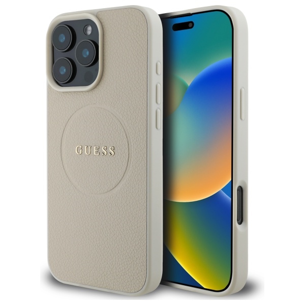 iTok webáruház - Guess Guess Grained Gold Ring MagSafe Case for iPhone 16 Pro Max (bézs) 1 Guess Grained Gold Ring MagSafe Case for iPhone 16 Pro Max (bézs)