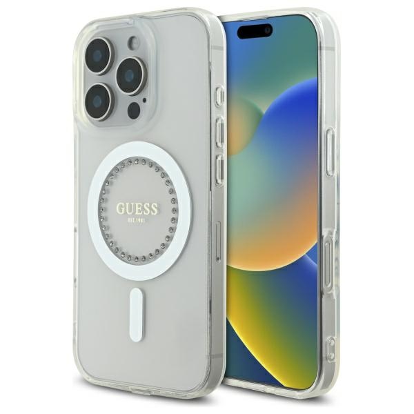 iTok webáruház - Guess Guess IML Rhinestones MagSafe tok iPhone 16 Pro Max készülékhez (fehér) 1 Guess IML Rhinestones MagSafe Case for iPhone 16 Pro Max (fehér)