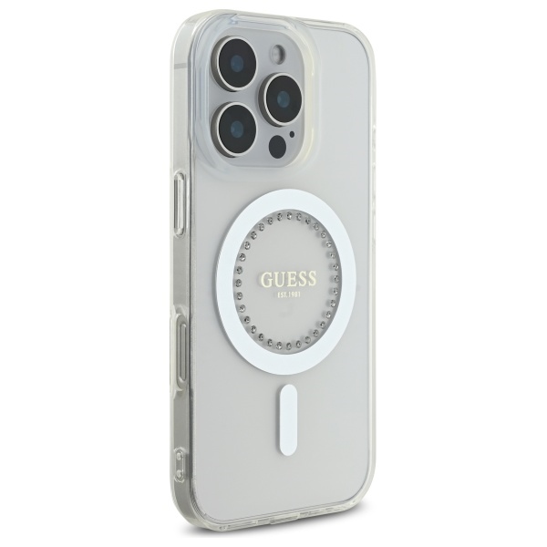 iTok webáruház - Guess Guess IML Rhinestones MagSafe tok iPhone 16 Pro Max készülékhez (fehér) 4 Guess IML Rhinestones MagSafe Case for iPhone 16 Pro Max (fehér)