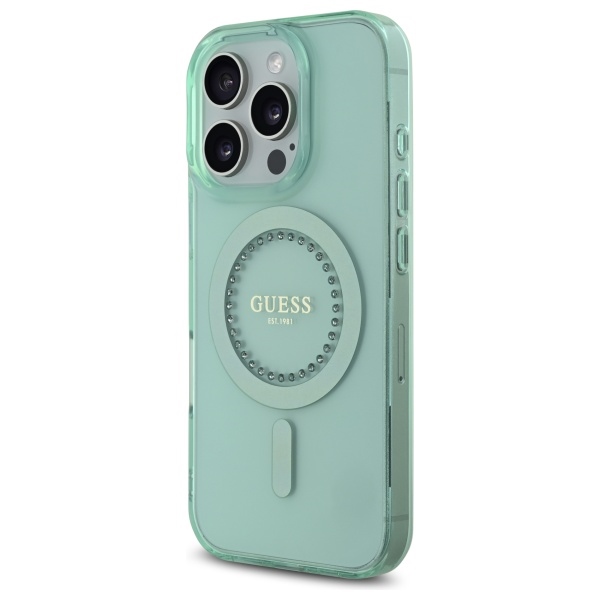 iTok webáruház - Guess Guess IML Rhinestones MagSafe tok iPhone 16 Pro Max készülékhez (zöld) 2 Guess IML Rhinestones MagSafe iPhone 16 Pro Max Case (zöld)