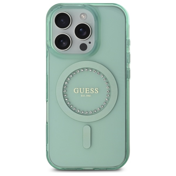 iTok webáruház - Guess Guess IML Rhinestones MagSafe tok iPhone 16 Pro Max készülékhez (zöld) 3 Guess IML Rhinestones MagSafe iPhone 16 Pro Max Case (zöld)