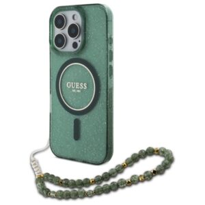 Guess IML Glitter gyöngyös szíjas MagSafe tok iPhone 16 Pro Max készülékhez (zöld)
