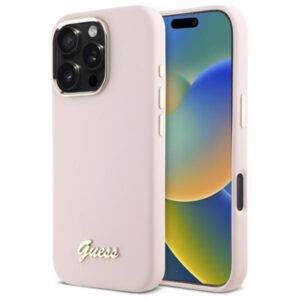 Guess Silicone Script Metal Logo & Frame tok iPhone 16 Pro Max készülékhez (rózsaszín)