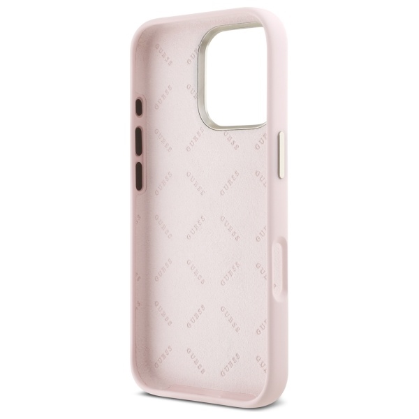 iTok webáruház - Guess Guess Silicone Script Metal Logo & Frame tok iPhone 16 Pro Max készülékhez (rózsaszín) 7 Guess Silicone Script Metal Logo & Frame iPhone 16 Pro Max Case (rózsaszín)