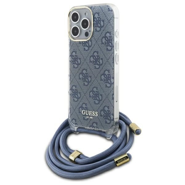 iTok webáruház - Guess Guess Crossbody Cord 4G Print tok iPhone 16 Pro Max készülékhez (kék) 1 Guess Crossbody Cord 4G Print Case for iPhone 16 Pro Max (kék)