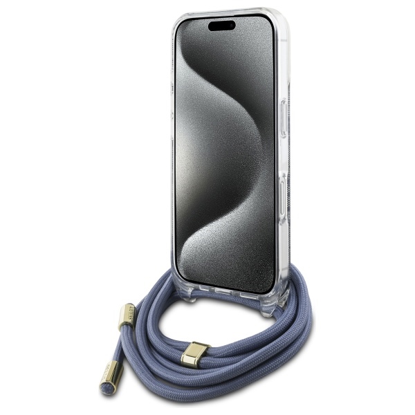 iTok webáruház - Guess Guess Crossbody Cord 4G Print tok iPhone 16 Pro Max készülékhez (kék) 4 Guess Crossbody Cord 4G Print Case for iPhone 16 Pro Max (kék)