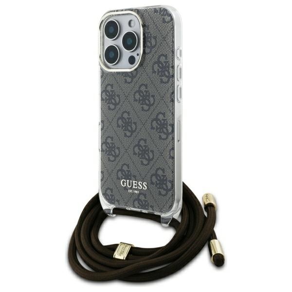 iTok webáruház - Guess Guess Crossbody Cord 4G Print tok iPhone 16 Pro Max készülékhez (barna) 1 Guess Crossbody Cord 4G Print Case for iPhone 16 Pro Max (barna)