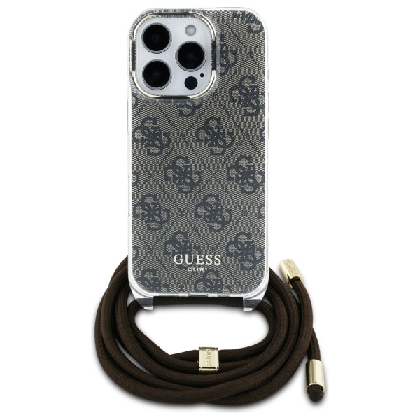 iTok webáruház - Guess Guess Crossbody Cord 4G Print tok iPhone 16 Pro Max készülékhez (barna) 2 Guess Crossbody Cord 4G Print Case for iPhone 16 Pro Max (barna)