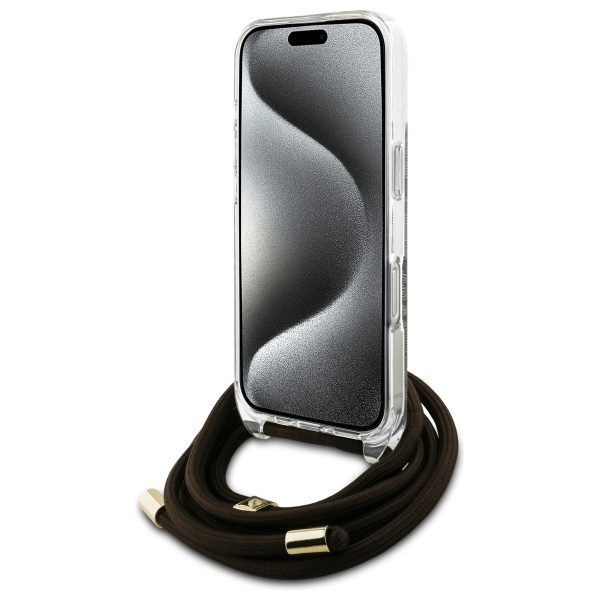 iTok webáruház - Guess Guess Crossbody Cord 4G Print tok iPhone 16 Pro Max készülékhez (barna) 4 Guess Crossbody Cord 4G Print Case for iPhone 16 Pro Max (barna)