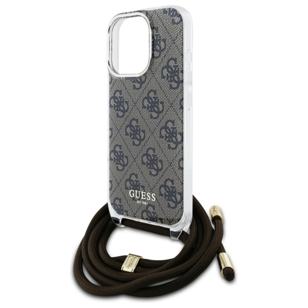 iTok webáruház - Guess Guess Crossbody Cord 4G Print tok iPhone 16 Pro Max készülékhez (barna) 5 Guess Crossbody Cord 4G Print Case for iPhone 16 Pro Max (barna)