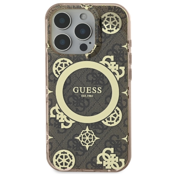 iTok webáruház - Guess Guess IML Peony On 4G Background MagSafe tok iPhone 16 Pro Max készülékhez (barna) 3 Guess IML Peony On 4G Background MagSafe Case for iPhone 16 Pro Max (barna)