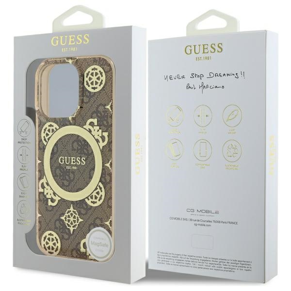 iTok webáruház - Guess Guess IML Peony On 4G Background MagSafe tok iPhone 16 Pro Max készülékhez (barna) 8 Guess IML Peony On 4G Background MagSafe Case for iPhone 16 Pro Max (barna)