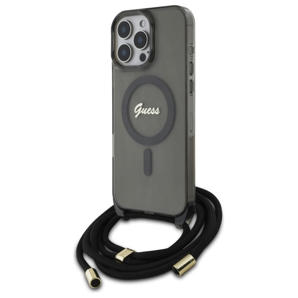 iTok webáruház - Guess Guess Crossbody Cord Script MagSafe tok iPhone 16 Pro Max készülékhez (fekete) 1 Guess Crossbody Cord Script MagSafe Case for iPhone 16 Pro Max (fekete)
