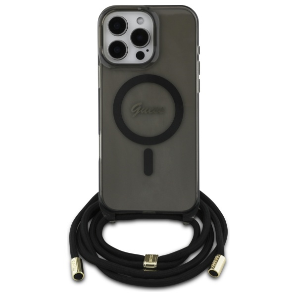 iTok webáruház - Guess Guess Crossbody Cord Script MagSafe tok iPhone 16 Pro Max készülékhez (fekete) 2 Guess Crossbody Cord Script MagSafe Case for iPhone 16 Pro Max (fekete)