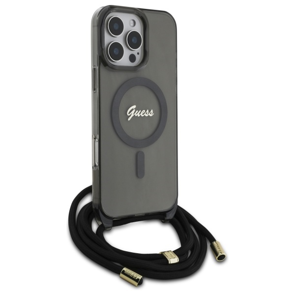 iTok webáruház - Guess Guess Crossbody Cord Script MagSafe tok iPhone 16 Pro Max készülékhez (fekete) 3 Guess Crossbody Cord Script MagSafe Case for iPhone 16 Pro Max (fekete)