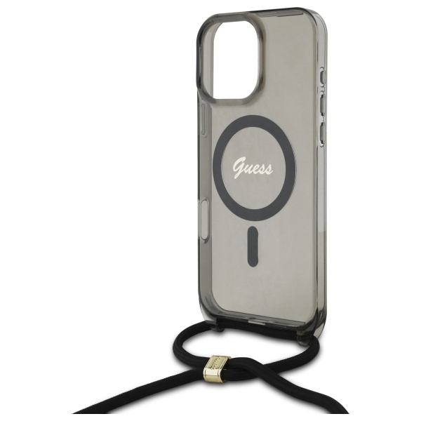 iTok webáruház - Guess Guess Crossbody Cord Script MagSafe tok iPhone 16 Pro Max készülékhez (fekete) 5 Guess Crossbody Cord Script MagSafe Case for iPhone 16 Pro Max (fekete)
