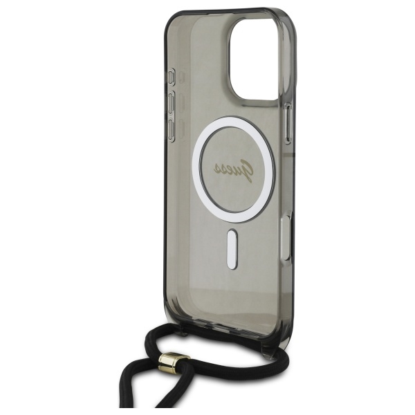 iTok webáruház - Guess Guess Crossbody Cord Script MagSafe tok iPhone 16 Pro Max készülékhez (fekete) 6 Guess Crossbody Cord Script MagSafe Case for iPhone 16 Pro Max (fekete)