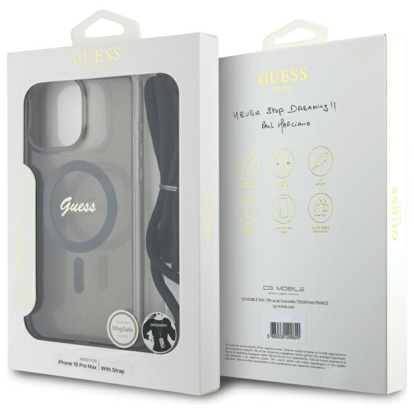 iTok webáruház - Guess Guess Crossbody Cord Script MagSafe tok iPhone 16 Pro Max készülékhez (fekete) 7 Guess Crossbody Cord Script MagSafe Case for iPhone 16 Pro Max (fekete)