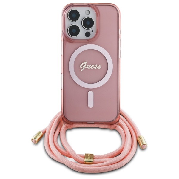 iTok webáruház - Guess Guess Crossbody Cord Script MagSafe tok iPhone 16 Pro Max készülékhez (rózsaszín) 2 Guess Crossbody Cord Script MagSafe Case for iPhone 16 Pro Max (rózsaszín)
