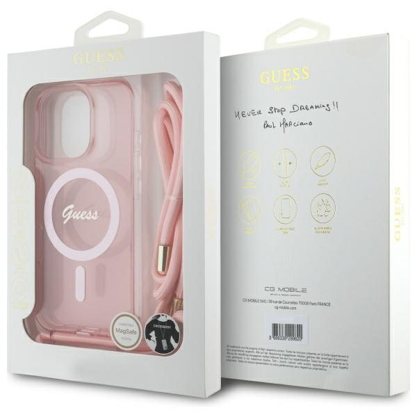iTok webáruház - Guess Guess Crossbody Cord Script MagSafe tok iPhone 16 Pro Max készülékhez (rózsaszín) 7 Guess Crossbody Cord Script MagSafe Case for iPhone 16 Pro Max (rózsaszín)