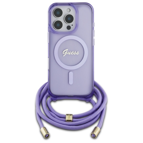 iTok webáruház - Guess Guess Crossbody Cord Script MagSafe tok iPhone 16 Pro Max készülékhez (lila) 2 Guess Crossbody Cord Script MagSafe Case for iPhone 16 Pro Max (lila)