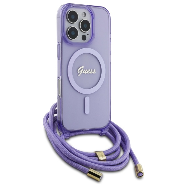 iTok webáruház - Guess Guess Crossbody Cord Script MagSafe tok iPhone 16 Pro Max készülékhez (lila) 3 Guess Crossbody Cord Script MagSafe Case for iPhone 16 Pro Max (lila)