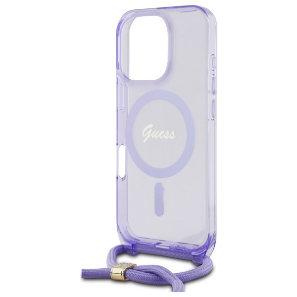 iTok webáruház - Guess Guess Crossbody Cord Script MagSafe tok iPhone 16 Pro Max készülékhez (lila) 5 Guess Crossbody Cord Script MagSafe Case for iPhone 16 Pro Max (lila)