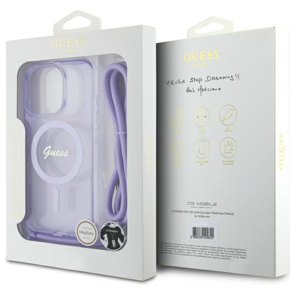 iTok webáruház - Guess Guess Crossbody Cord Script MagSafe tok iPhone 16 Pro Max készülékhez (lila) 7 Guess Crossbody Cord Script MagSafe Case for iPhone 16 Pro Max (lila)