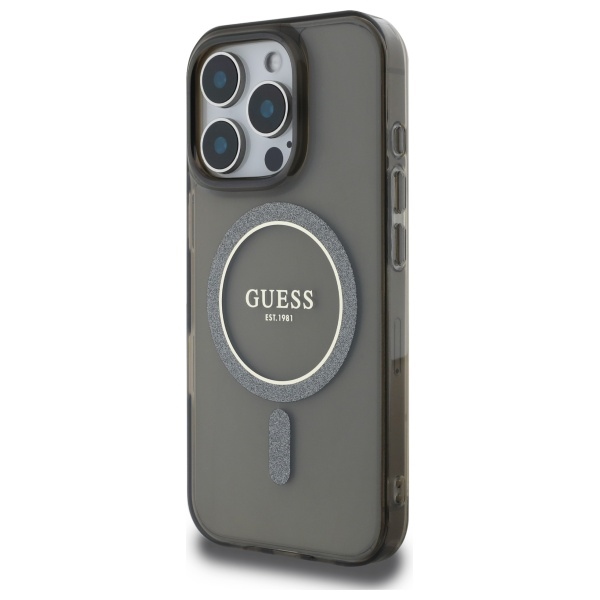 iTok webáruház - Guess Guess IML Glitter Circle MagSafe tok iPhone 16 Pro Max készülékhez (fekete) 2 Guess IML Glitter Circle MagSafe case for iPhone 16 Pro Max (fekete)