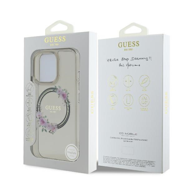 iTok webáruház - Guess Guess GUHMP16XHFWFCK iPhone 16 Pro Max 6.9" fekete tok IML Flowers Wreath MagSafe 8 Guess GUHMP16XHFWFCK iPhone 16 Pro Max 6.9" black/black hardcase IML Flowers Wreath MagSafe