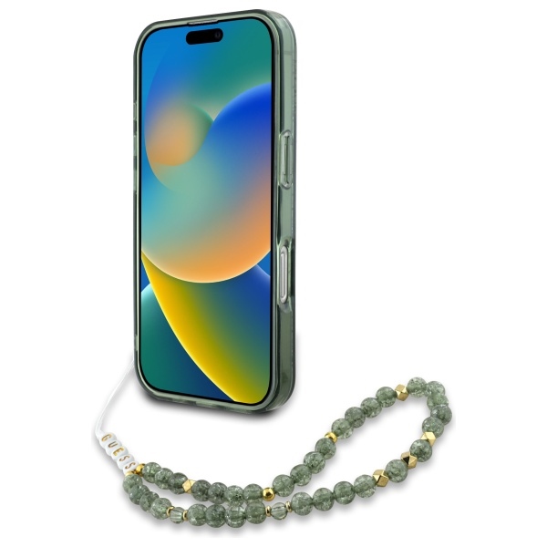 iTok webáruház - Guess Guess IML Flowers Allover Electro With Pearl Strap MagSafe tok iPhone 16 Pro Max készülékhez (zöld) 4 Guess IML Flowers Allover Electro With Pearl Strap MagSafe case for iPhone 16 Pro Max (zöld)