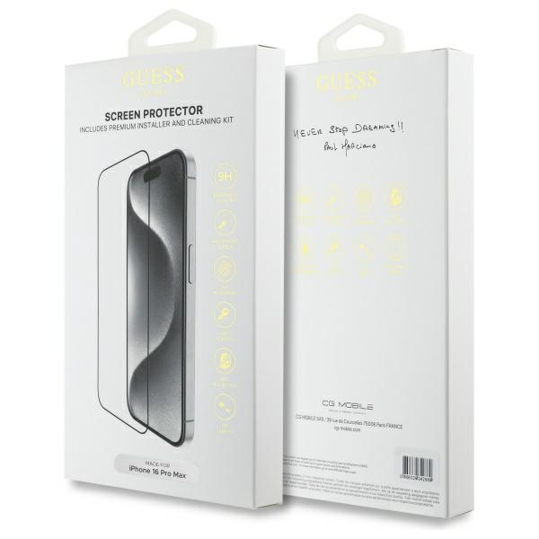 iTok webáruház - Guess Guess Screen Protector 2.5D Outline edzett üveg iPhone 16 Pro Max készülékhez 2 Guess Screen Protector 2.5D Outline Tempered Glass for iPhone 16 Pro Max