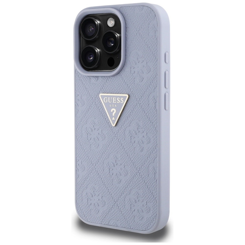 iTok webáruház - Guess Guess Hot Stamp 4G Pattern Triangle Metal Logo tok iPhone 16 Pro Max készülékhez (lila) 2 Guess Hot Stamp 4G Pattern Triangle Metal Logo Case for iPhone 16 Pro Max (lila)