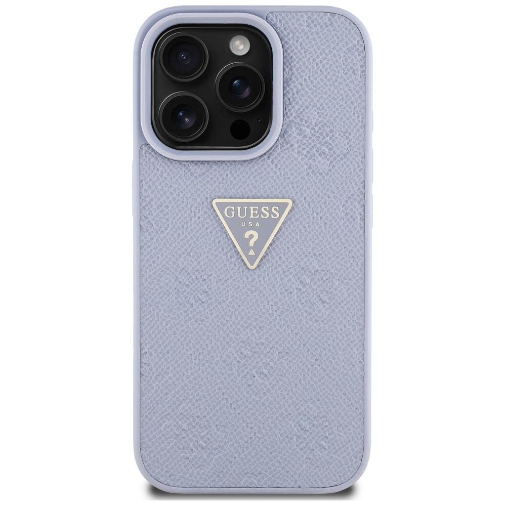 iTok webáruház - Guess Guess Hot Stamp 4G Pattern Triangle Metal Logo tok iPhone 16 Pro Max készülékhez (lila) 3 Guess Hot Stamp 4G Pattern Triangle Metal Logo Case for iPhone 16 Pro Max (lila)